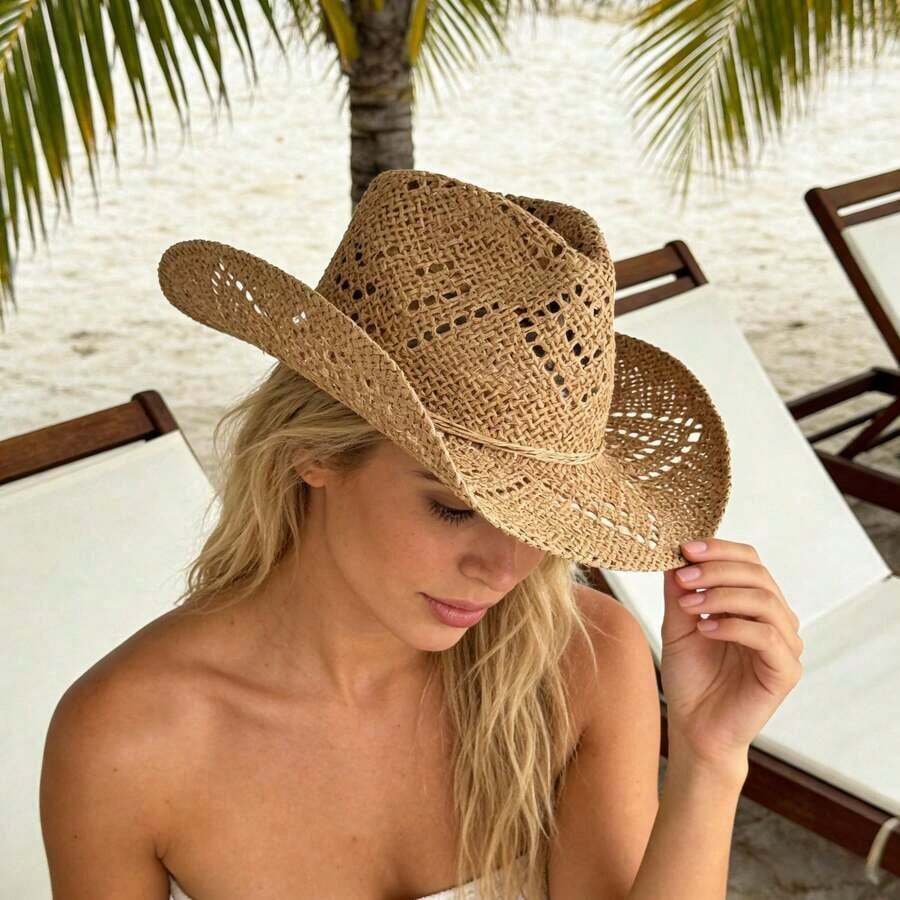 Cowboy Hat Straw - Hollow Straw Western Cowboy Hat With